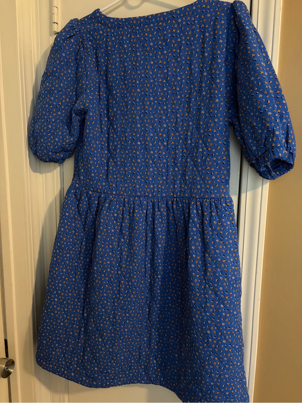 Blue Puff Sleeve Floral Quilted Mini Dress - Picture 3 of 7